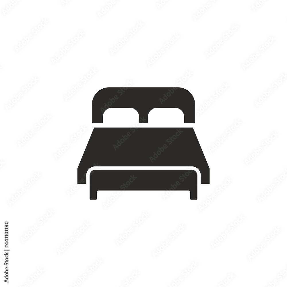 Icono de cama, silueta negro. Concepto de Hospedaje, dormir, reposar. Ilustración vectorial aislado en fondo blanco