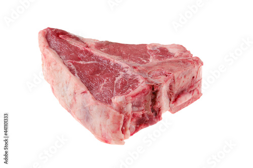 Raw porterhouse steak, premium beef meat isolated on white photo