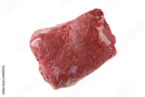 Overhead view of raw chuck eye roast isolated on white