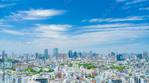 東京風景　春の日差し青空と緑 photo