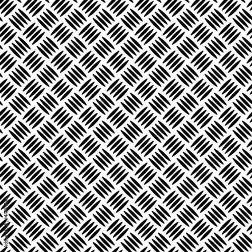 Metal chequer plate illustration. Four bar diamond checker plate. Seamless black and white geometric ornamental vector pattern no.7