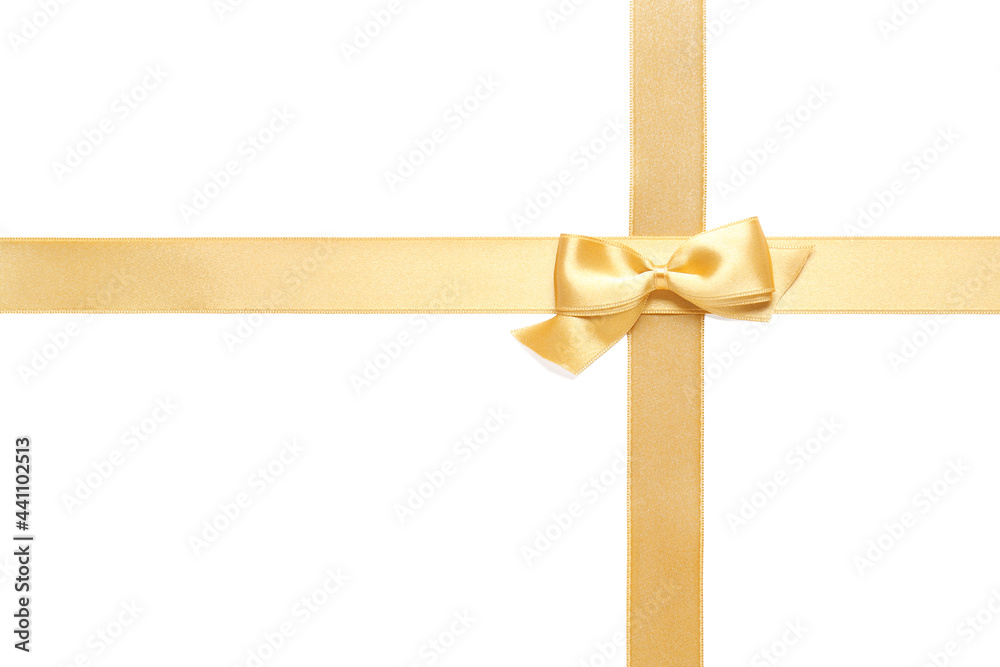 Beautiful golden ribbons with bow on white background Beautiful golden ribbons with bow on white background