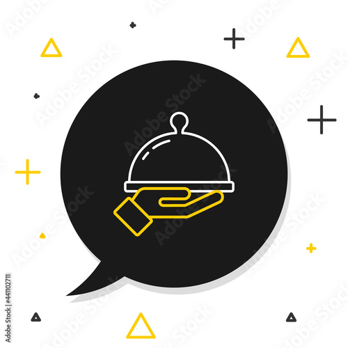 Line Covered with a tray of food icon isolated on white background. Tray and lid sign. Restaurant cloche with lid. Colorful outline concept. Vector