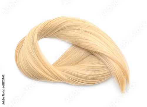 Blonde hair strand on white background