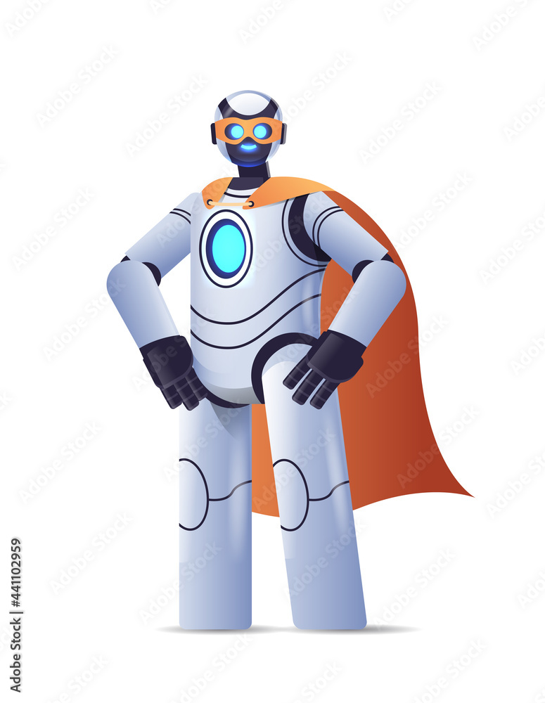 modern robot wearing super hero cloak artificial intelligence concept modern robot wearing super hero cloak artificial intelligence concept