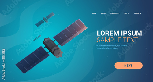 space exploration astronautics technology concept observation satellite flying orbital spaceflight around earth