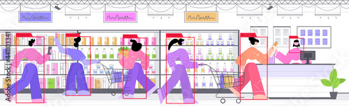 people buying products in grocery shop security camera surveillance cctv system identification facial recognition
