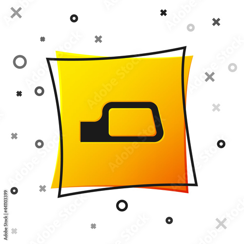 Black Car mirror icon isolated on white background. Yellow square button. Vector
