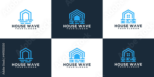 abstract house and waves logo collection