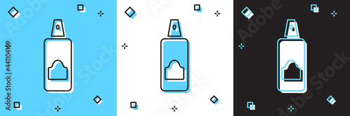 Set Spray can for hairspray, deodorant, antiperspirant icon isolated on blue and white, black background. Vector