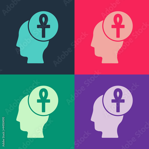 Pop art Cross ankh icon isolated on color background. Vector