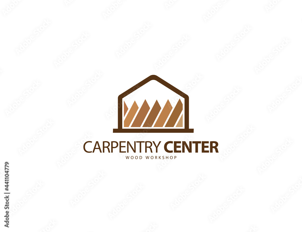 Wood workshop logo design. Carpenter center logotype. carpentry woodworking house design concept