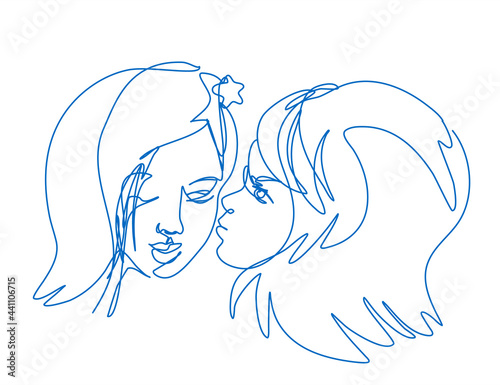 Two young girl gossiping in continuous line art style. Women telling stories. Ladies communicating. Vector illustration.