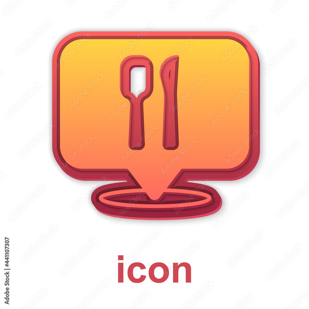 Gold Cafe and restaurant location icon isolated on white background. Fork and spoon eatery sign inside pinpoint. Vector. Gold Cafe and restaurant location icon isolated on white background. Fork and spoon eatery sign inside pinpoint. Vector.