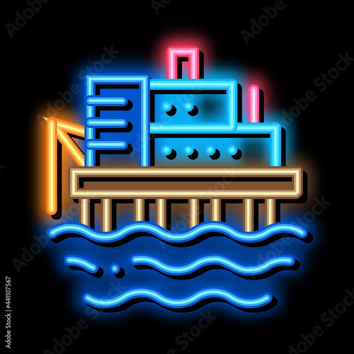 water power plant neon light sign vector. Glowing bright icon water power plant sign. transparent symbol illustration