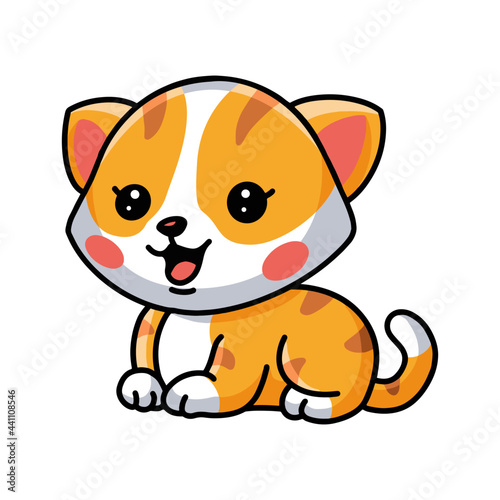 Cute little orange cat cartoon sitting
