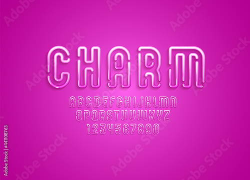 Trendy Font in the 3d style, pink alphabet, letters and numbers made in liquid style, vector illustration 10eps