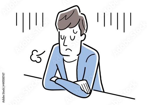 ベクターイラスト素材：落ち込みため息をつく男性

