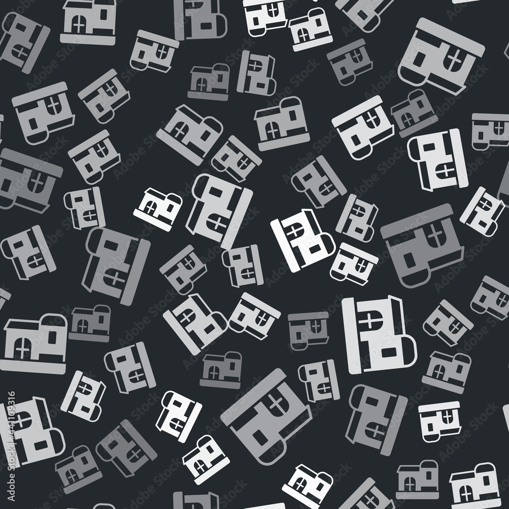 Grey Farm house icon isolated seamless pattern on black background. Vector