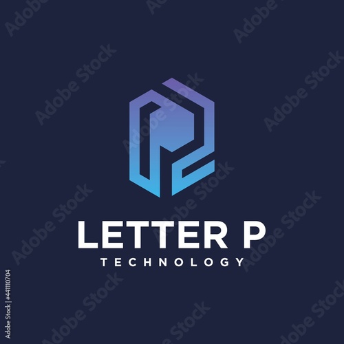 Abstract minimalist hexagon letter p collection with luxury design