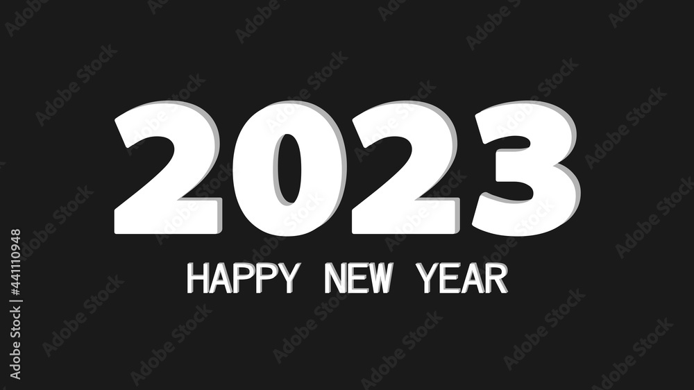 simple illustration of a happy new year 2023 white text on a black background simple illustration of a happy new year 2023 white text on a black background