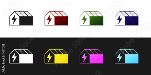 Set Solar energy panel icon isolated on black and white background. Vector