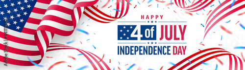 4 th of July poster or Banner.USA independence day celebration with american flag and red ribbon.USA 4th of July promotion advertising banner template for Brochures,Poster or Banner