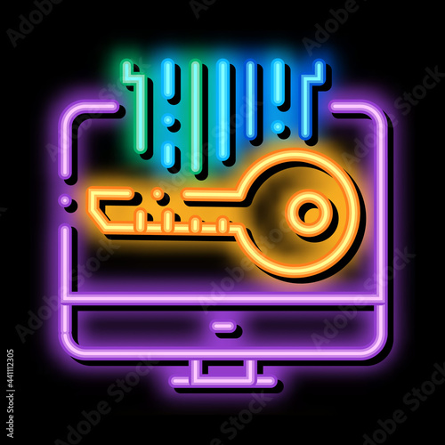 security key neon light sign vector. Glowing bright icon security key sign. transparent symbol illustration