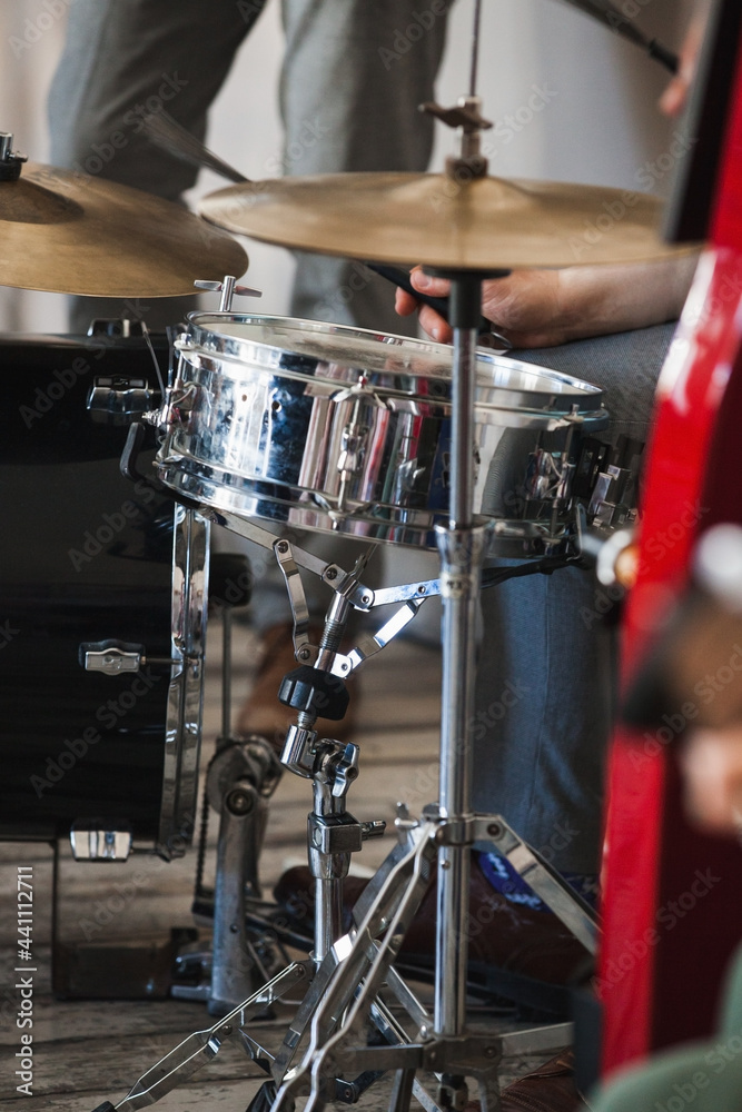Fototapeta premium Drum set, close-up photo with selective soft focus