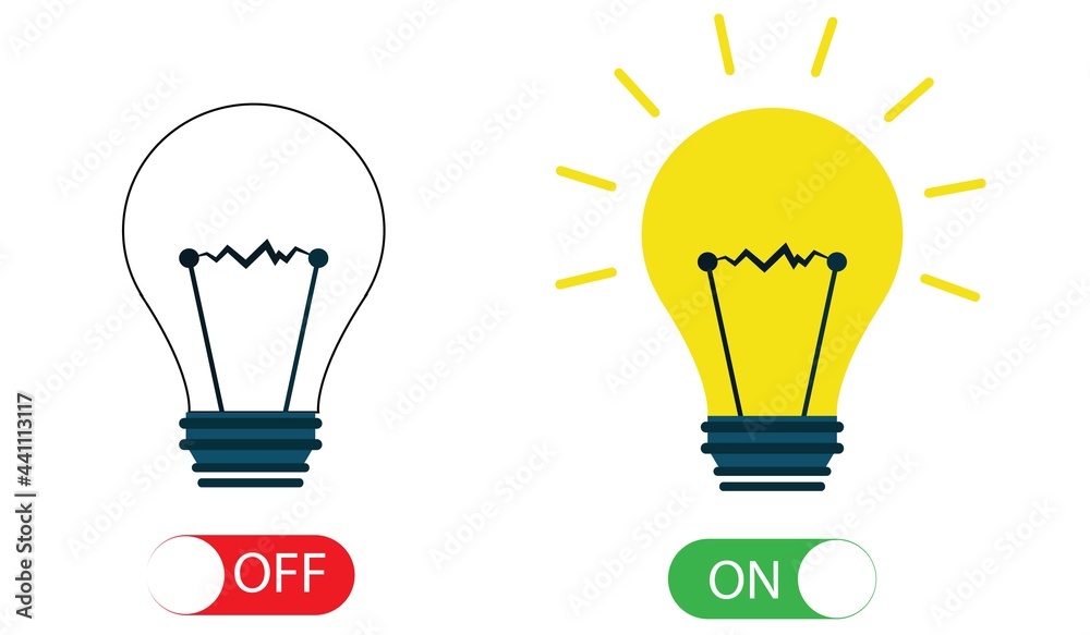 Tumbler switch, on and off light bulbs. Idea concept. Vector illustration in flat style design
Tumbler switch, on and off light bulbs. Idea concept. Vector illustration in flat style design