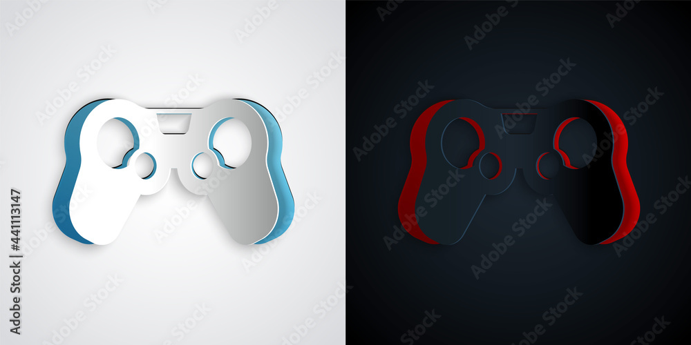 Paper cut Gamepad icon isolated on grey and black background. Game controller. Paper art style. Vector Paper cut Gamepad icon isolated on grey and black background. Game controller. Paper art style. Vector
