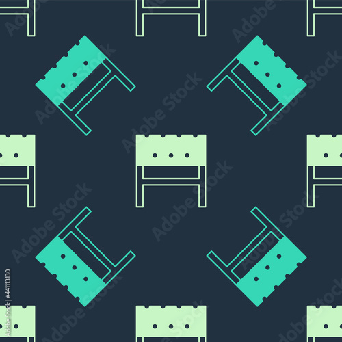 Green and beige BBQ brazier icon isolated seamless pattern on blue background. Vector