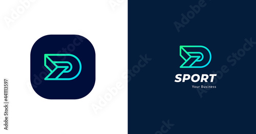 Initial D letter logo design template, line concept, vector illustration