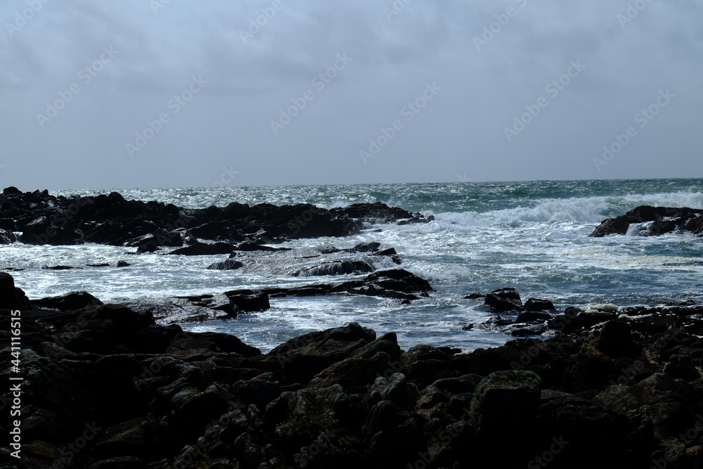 The shore and the Atlantic ocean in the west of France. Spring 2021, city of Batz-sur-mer.