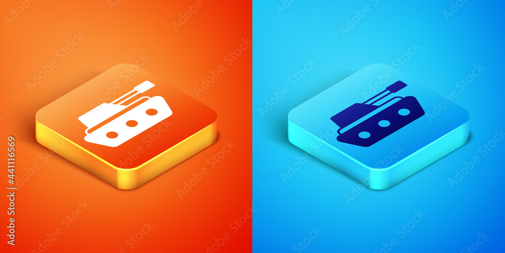 Isometric Military tank icon isolated on orange and blue background. Vector Isometric Military tank icon isolated on orange and blue background. Vector
