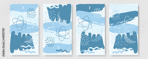 Abstract organic long vector banner template. Minimal background in boho style with copy space for text. Stories brush line triangle hand painted Scandinavian pastel background cover