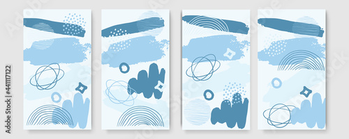 Abstract organic long vector banner template. Minimal background in boho style with copy space for text. Stories brush line triangle hand painted Scandinavian pastel background cover