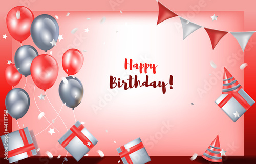 Happy Birthday Card Invitation Celebration Red Balloon Gift Background