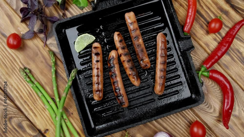 Grilled vegetarian sausages with spicy ketchup and herbs. without meat. vegan restaurant