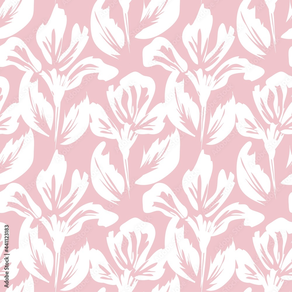 Fototapeta premium Pink Floral Brush strokes Seamless Pattern Background