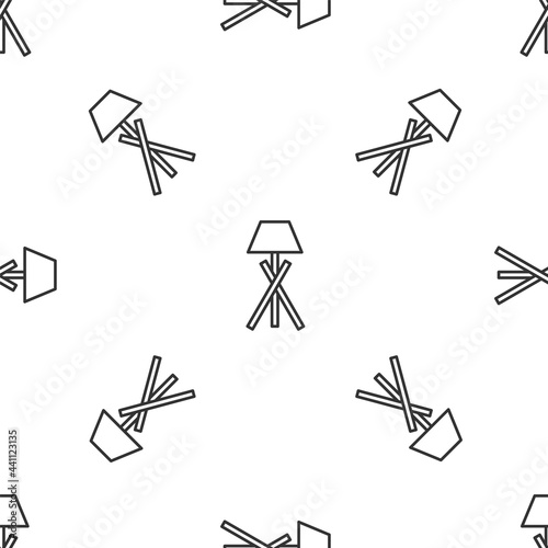 Grey line Floor lamp icon isolated seamless pattern on white background. Vector