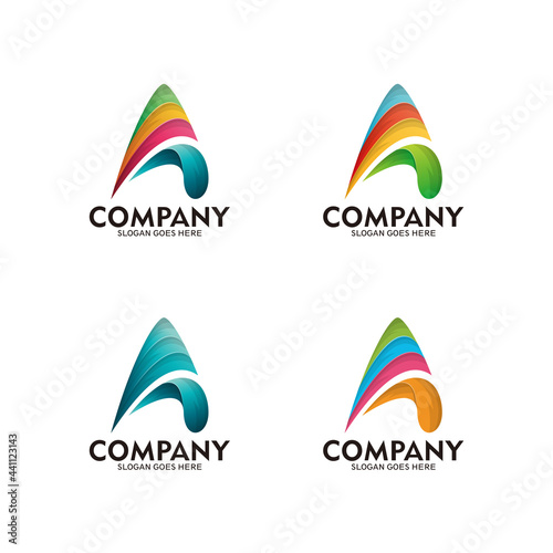 Abstract logo icon design template with letter A + arrow. Colorful letter A logo, vector template
