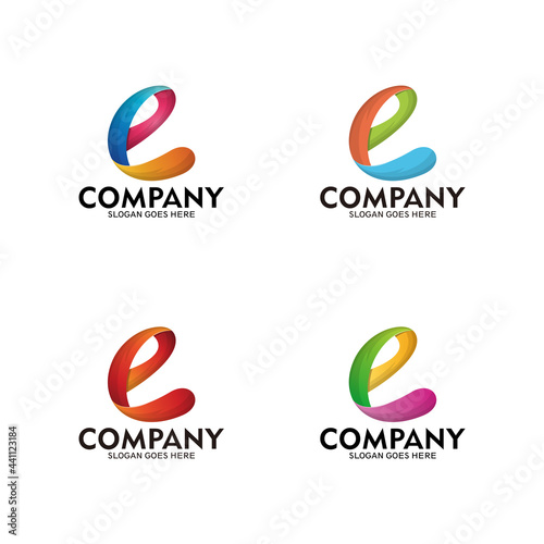 Initial letter E gradient logo vector, multi color letter icon template.