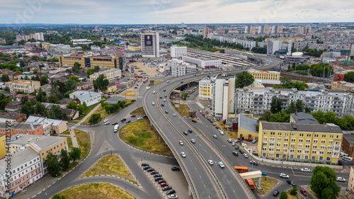 Nizhny Novgorod. Oka road exit. Road junction. Aerial view.