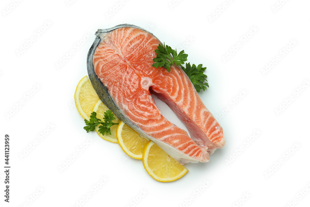 Fresh raw salmon isolated on white background