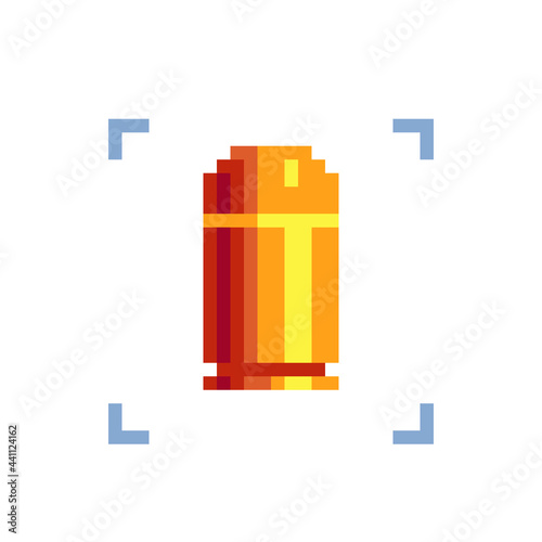 Bullet pixel art icon. Isolated pixel art 80s style vector illustration. Design sticker, logo, app and web.