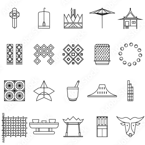 Collection of Thai style icon vector, Thailand culture concept.