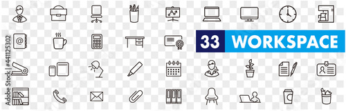 working place icons of freelance line vector set