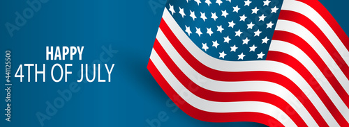 4th of July. USA flag banner background United States of America Independence Day. American national patriotic holiday design with lettering. Vector illustration.