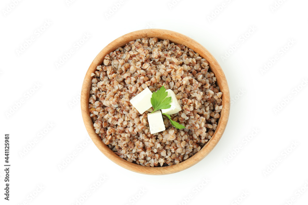 Tasty cooked buckwheat isolated on white background Tasty cooked buckwheat isolated on white background